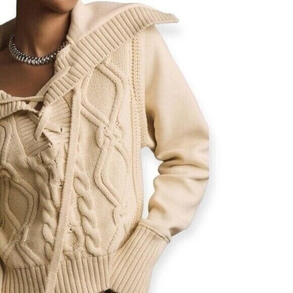 ANTHROPOLOGIE Pilcro Cable Laced Twofer Sweater Creme Size XL NEW - Picture 3 of 8